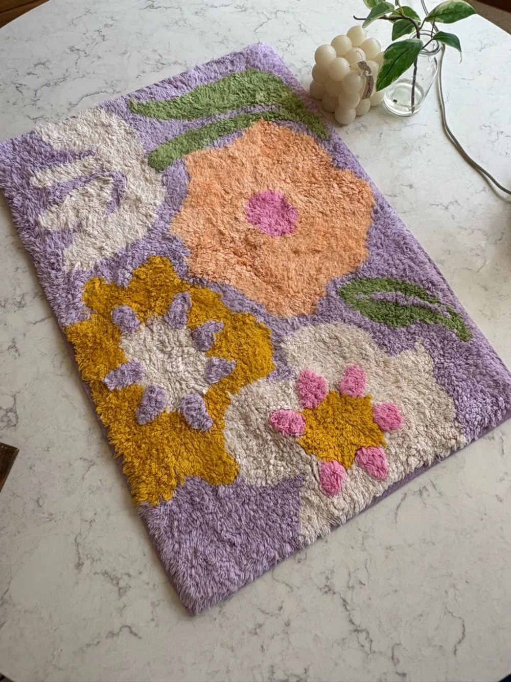 Plush Floral Bath Rug - Lavender, Peach & Mustard